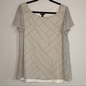 Ann Taylor Bell Sleeve Asymmetrical Striped Blouse